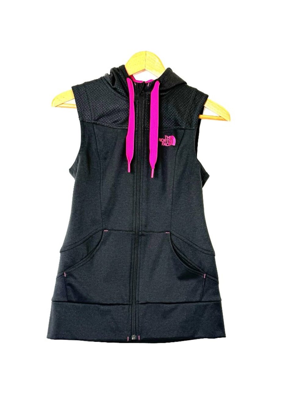 The North Face Hooded Zip Front Vest Womens size XS Asphalt Grey Pink